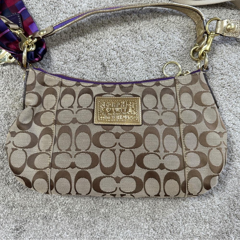 RARE Coach Poppy Tartan Applique Groovy Crossbody Shoulder Bag Brown Monogram - Picture 5 of 16